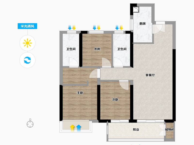 河南省-郑州市-建业盛悦府-76.77-户型库-采光通风