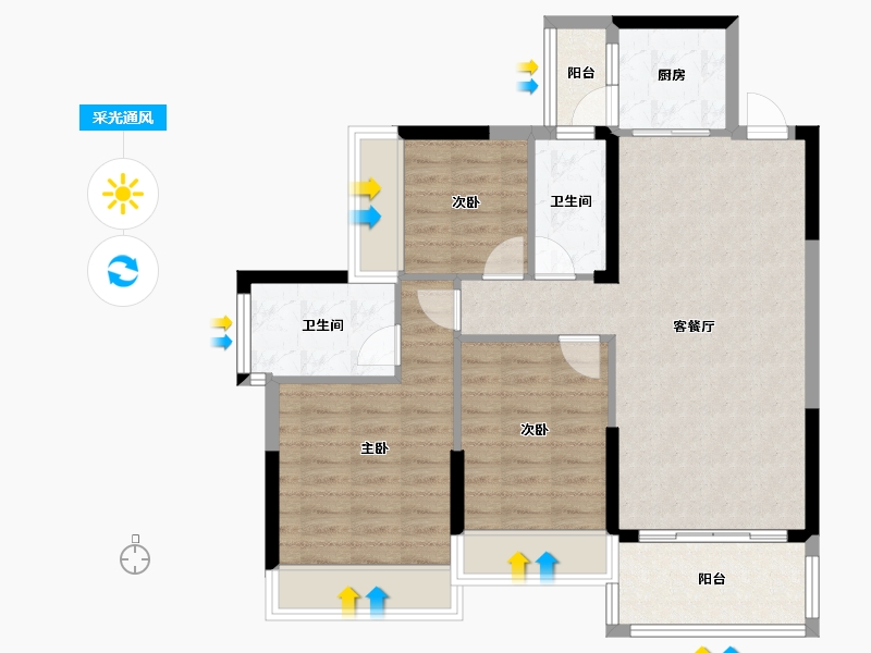 广西壮族自治区-贵港市-润月公园里6号楼-83.64-户型库-采光通风