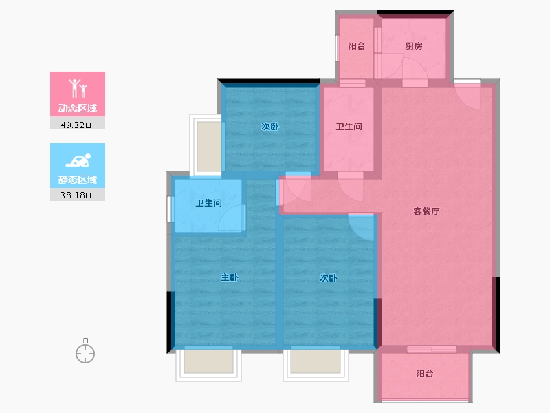 湖北省-宜昌市-鸿瑞华府-77.25-户型库-动静分区