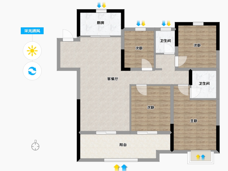 河南省-洛阳市-绿都洛阳府-107.00-户型库-采光通风