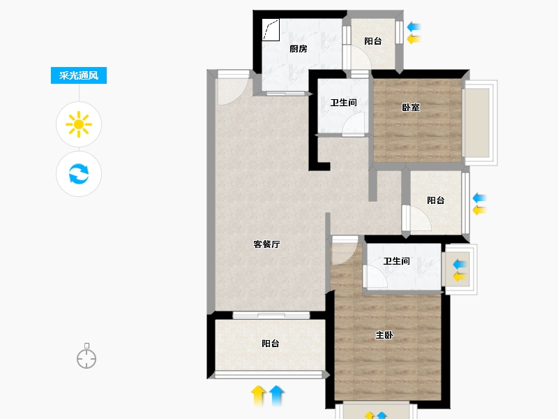 广东省-珠海市-横琴华发广场-68.31-户型库-采光通风