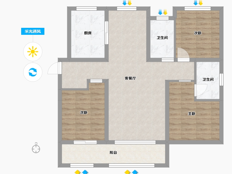 山东省-德州市-清河公馆-86.08-户型库-采光通风