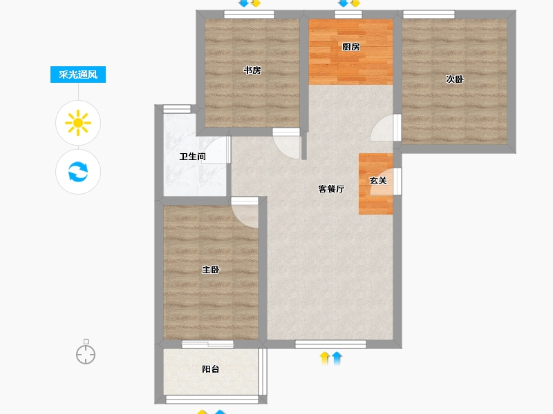 河北省-石家庄市-滨河华府三期-71.31-户型库-采光通风