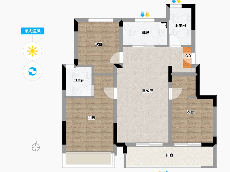 浙江省-杭州市-万科樟宜翠湾-79.07-户型库-采光通风