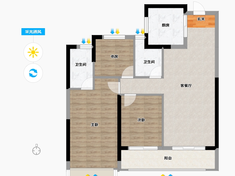 浙江省-杭州市-滨江翠语华庭-86.16-户型库-采光通风