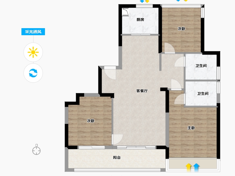 江苏省-苏州市-九龙仓翠樾庭-96.85-户型库-采光通风