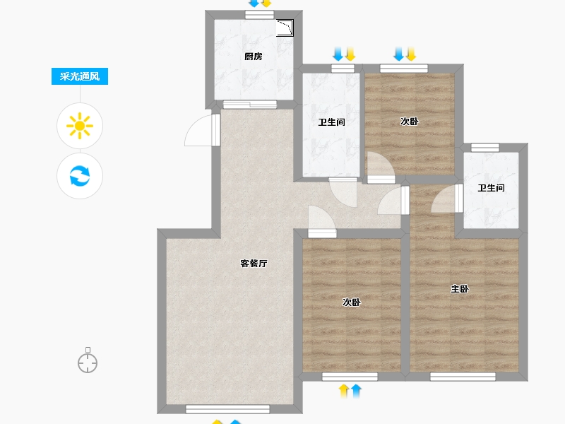 吉林省-长春市-龙腾香格里-73.09-户型库-采光通风