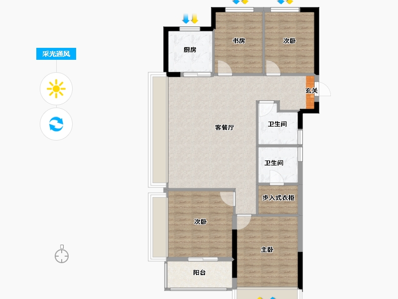 浙江省-杭州市-滨江翠语华庭-104.64-户型库-采光通风