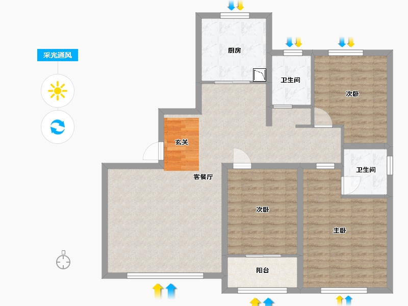 河北省-保定市-颐和雅园-104.80-户型库-采光通风