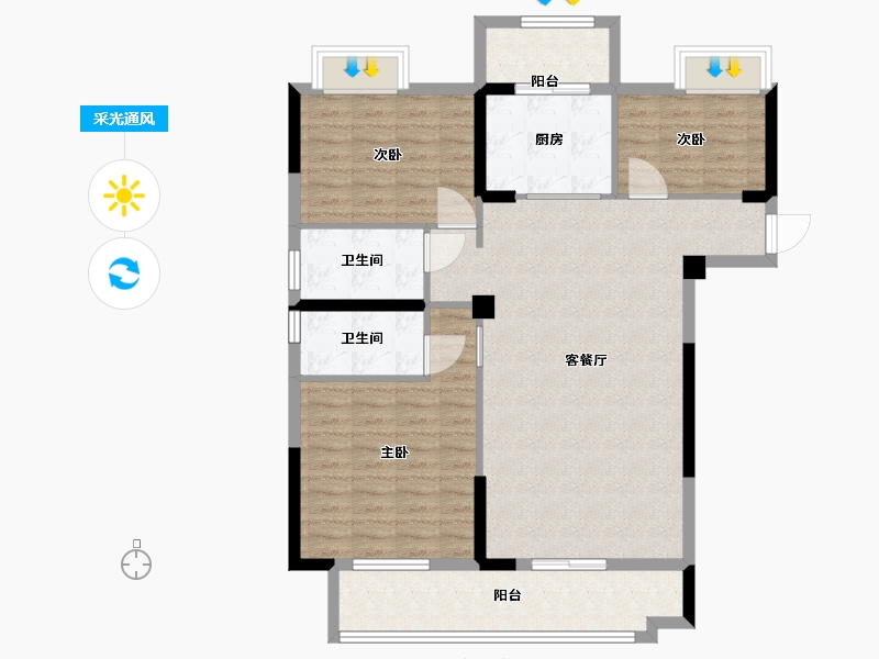 湖北省-荆门市-象山云邸-104.81-户型库-采光通风