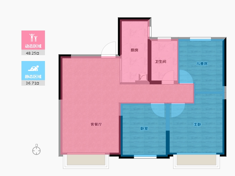 内蒙古自治区-呼和浩特市-中海河山郡-76.16-户型库-动静分区