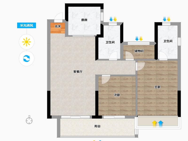 浙江省-杭州市-上海大华潮悦前城-80.00-户型库-采光通风