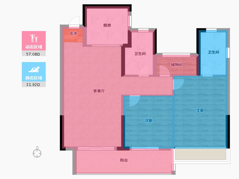 浙江省-杭州市-上海大华潮悦前城-80.00-户型库-动静分区