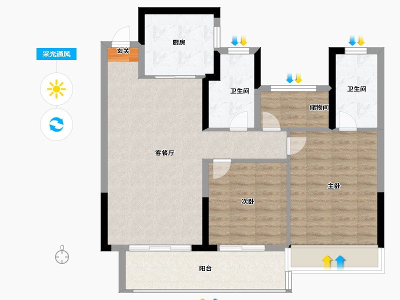 浙江省-杭州市-上海大华潮悦前城-80.00-户型库-采光通风