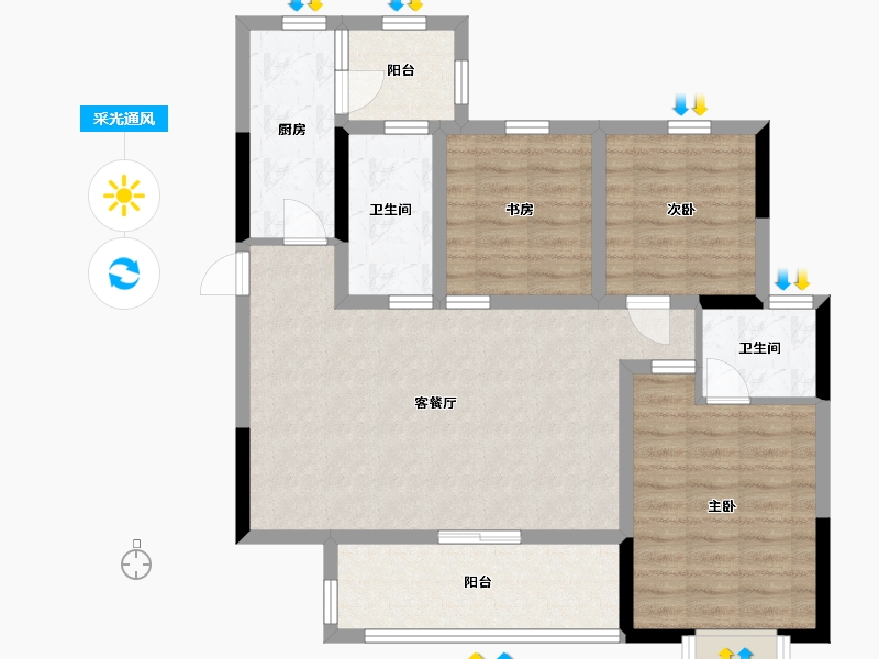 四川省-成都市-城投置地梧桐博雅-88.06-户型库-采光通风