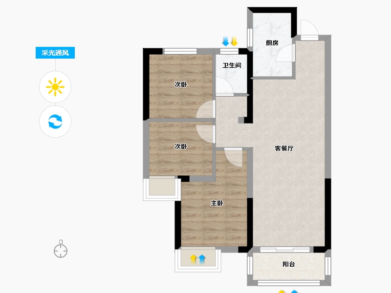 河南省-郑州市-阳光城丽景湾-63.84-户型库-采光通风