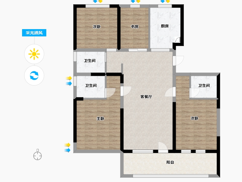 山东省-青岛市-华新园・东宸府-114.40-户型库-采光通风