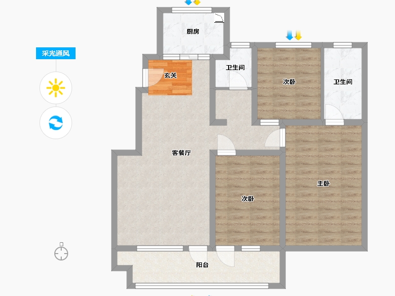 山东省-青岛市-北岭顺城合院-90.36-户型库-采光通风