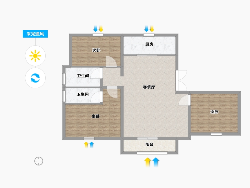 山东省-淄博市-城南壹号-107.21-户型库-采光通风