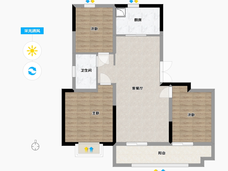 河北省-沧州市-阳光城翡丽公园-88.80-户型库-采光通风