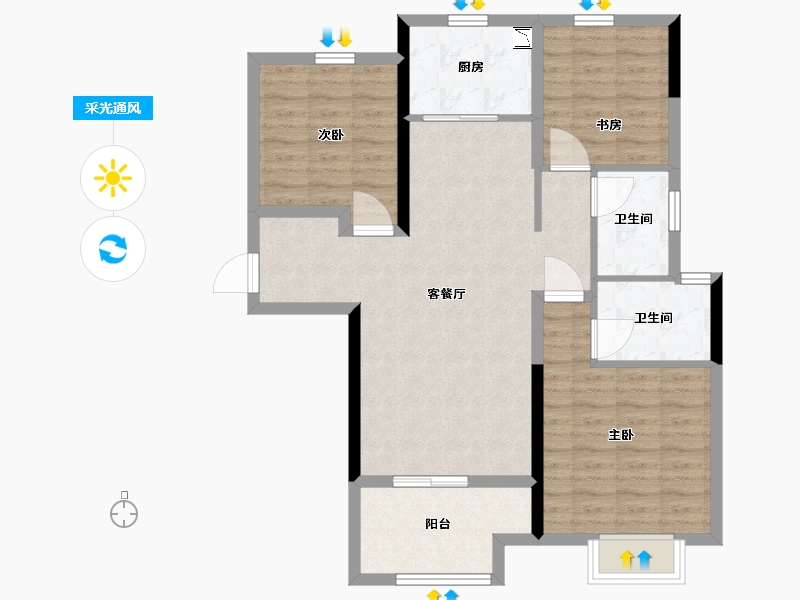 河北省-沧州市-阳光城翡丽公园-87.20-户型库-采光通风