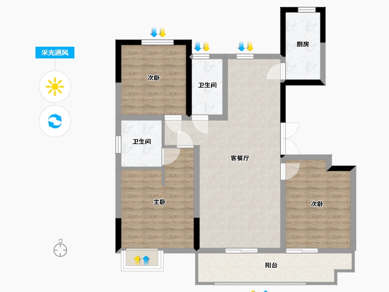 河北省-沧州市-阳光城翡丽公园-94.40-户型库-采光通风