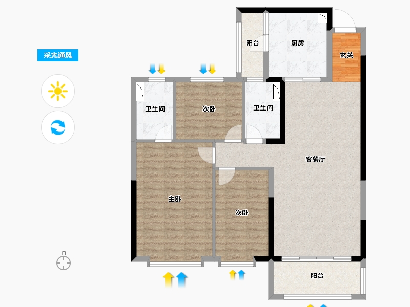 内蒙古自治区-赤峰市-恒大华府-107.00-户型库-采光通风