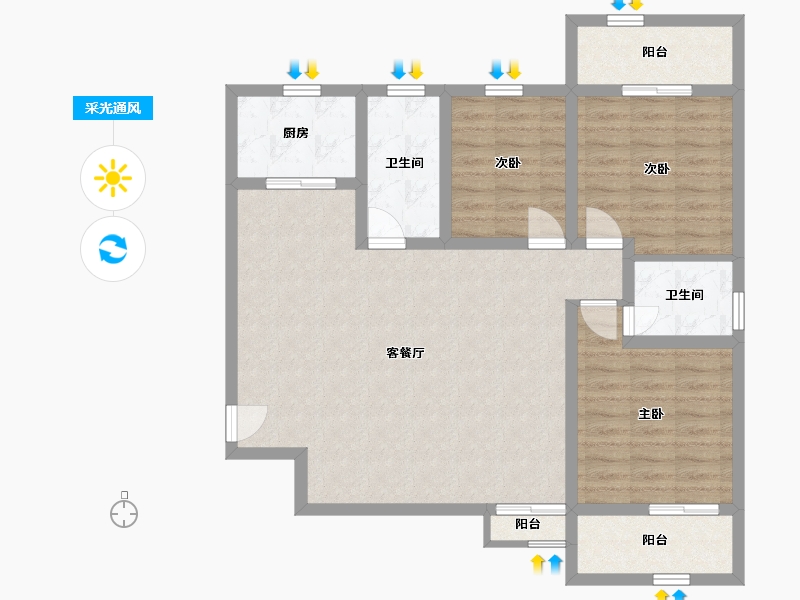 陕西省-咸阳市-宇都纳富特广场-96.73-户型库-采光通风