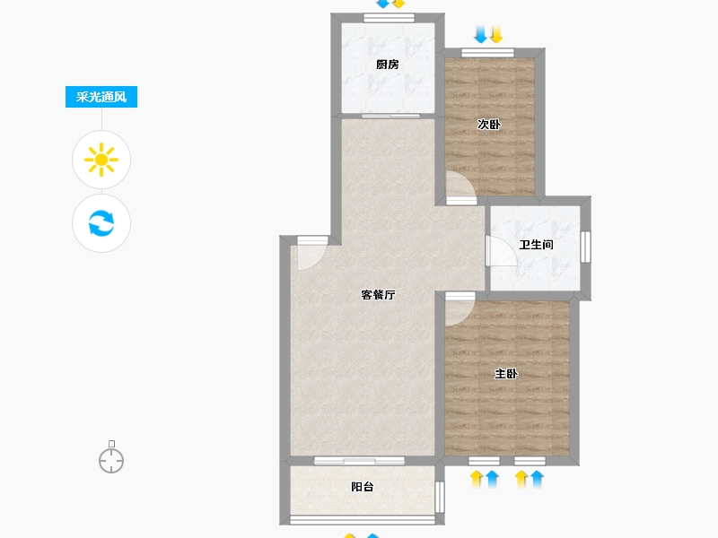 江苏省-扬州市-碧玉园-70.39-户型库-采光通风