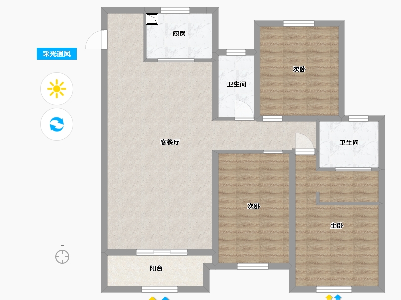 河南省-商丘市-中梁・荣华城-102.41-户型库-采光通风