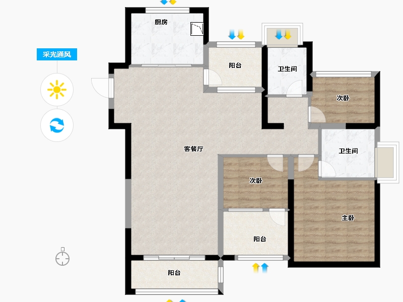 江苏省-苏州市-新湖明珠城青蓝公寓-103.20-户型库-采光通风