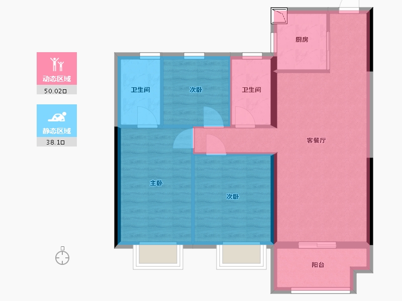 湖北省-黄石市-黄石中都巴黎城-79.04-户型库-动静分区