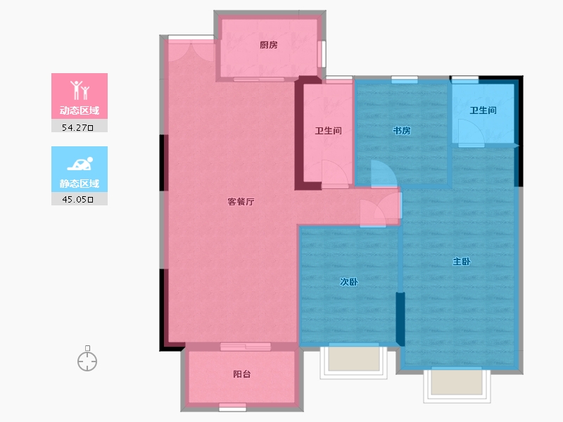 湖北省-黄石市-黄石中都巴黎城-90.17-户型库-动静分区