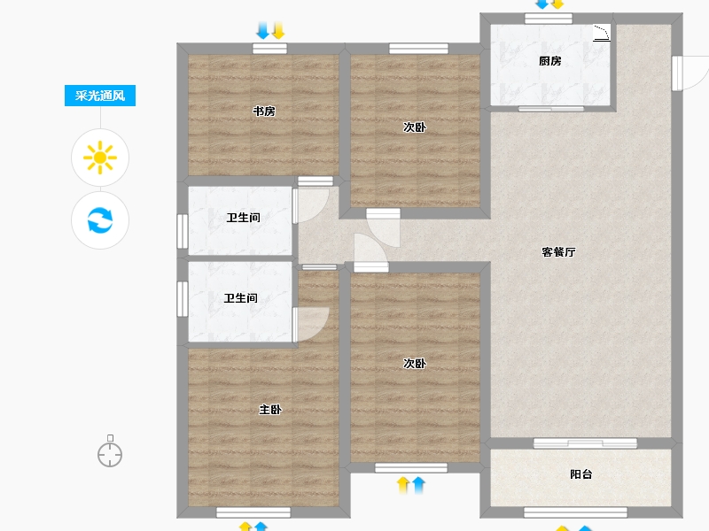 河南省-商丘市-中梁・荣华城-108.79-户型库-采光通风