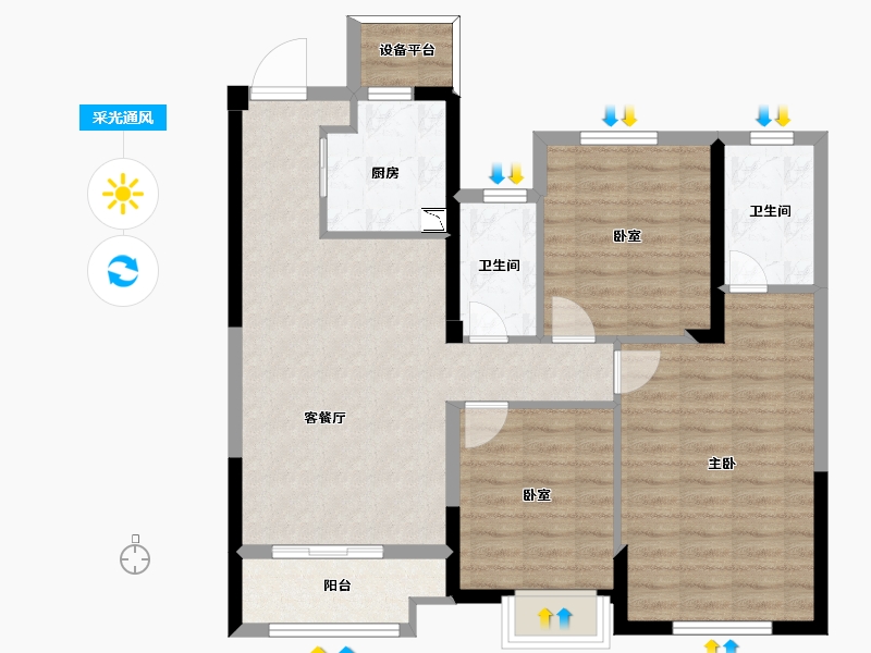 浙江省-丽水市-雅居乐・凯旋城-88.12-户型库-采光通风