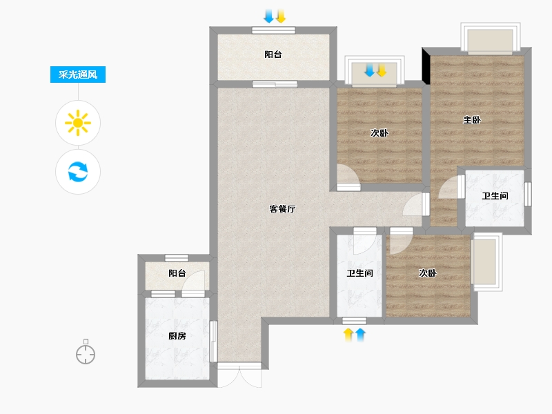 重庆-重庆市-城投紫金庄园-89.52-户型库-采光通风