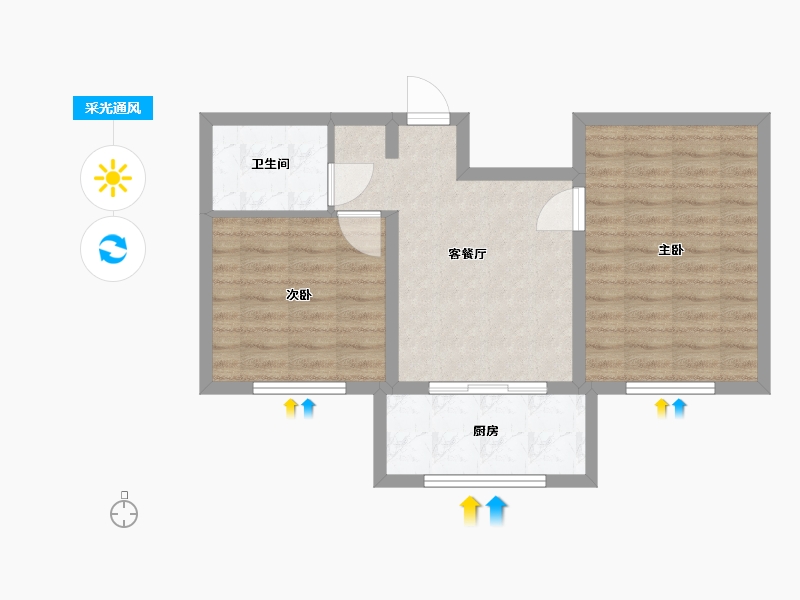 内蒙古自治区-呼和浩特市-紫云景苑-60.00-户型库-采光通风