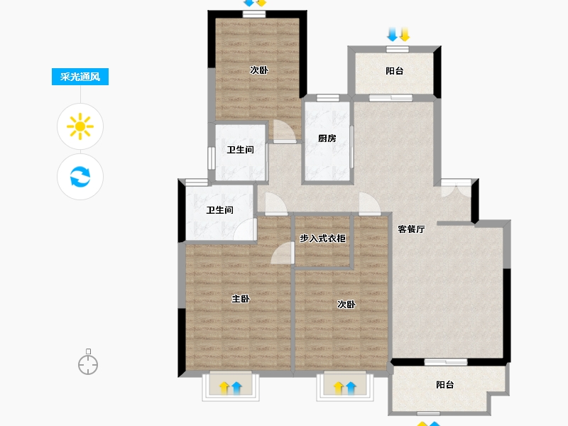 陕西省-咸阳市-乐华城翠缇学府-107.39-户型库-采光通风