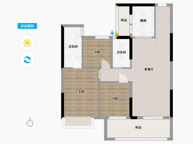 广东省-湛江市-龙湖山庄-84.87-户型库-采光通风