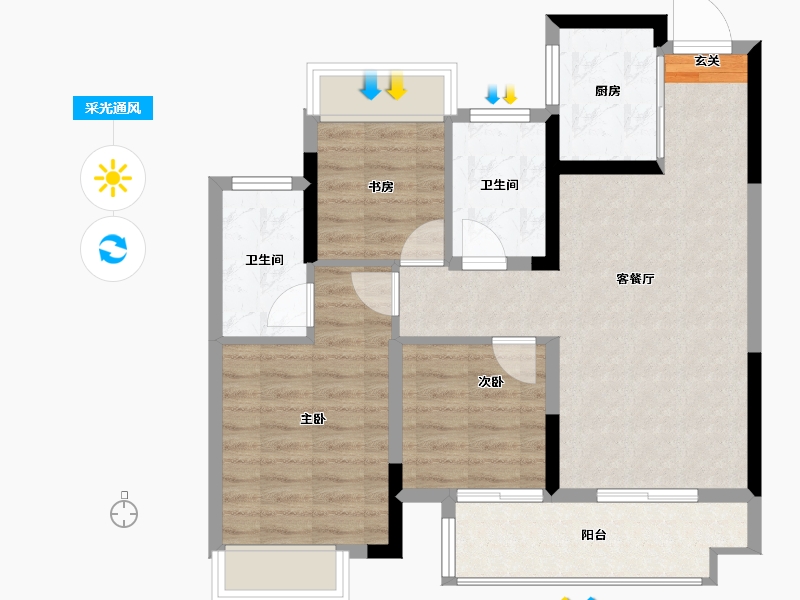 浙江省-绍兴市-佳源湖映江南-75.97-户型库-采光通风