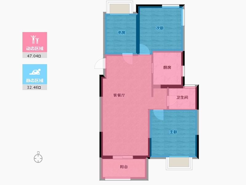 江苏省-苏州市-蔚蓝四季花园-70.77-户型库-动静分区