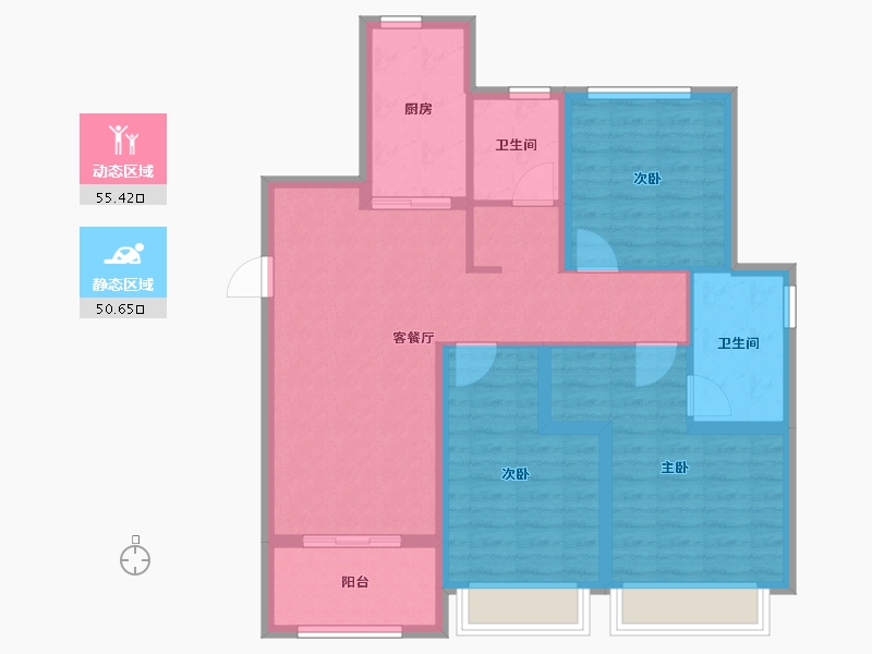 江苏省-无锡市-璞悦滨湖望-94.84-户型库-动静分区