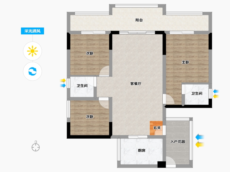 四川省-南充市-鸿华城-105.23-户型库-采光通风