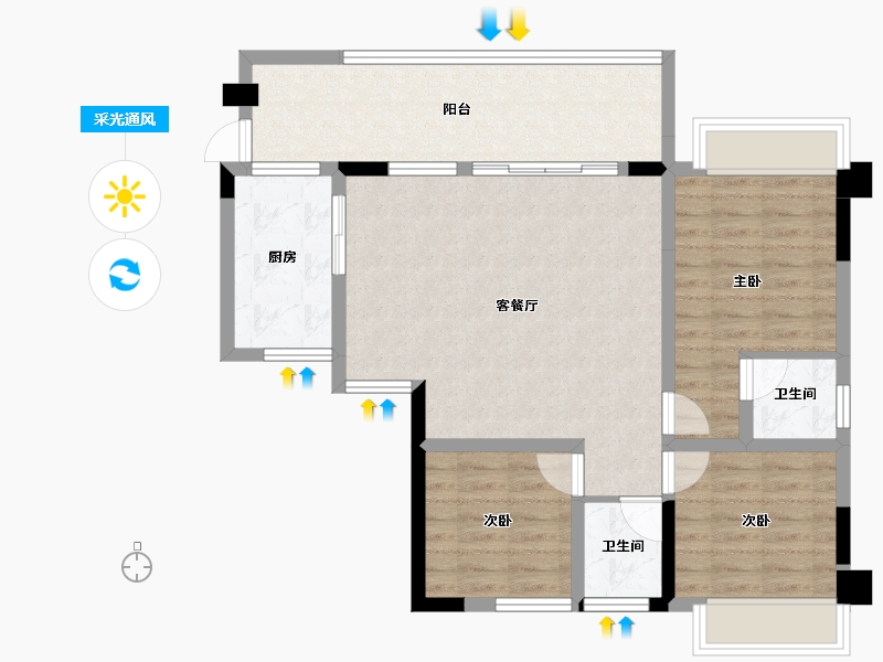 四川省-南充市-鸿华城-85.20-户型库-采光通风