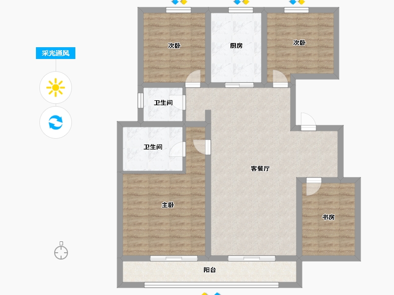 河南省-郑州市-裕华城-104.20-户型库-采光通风