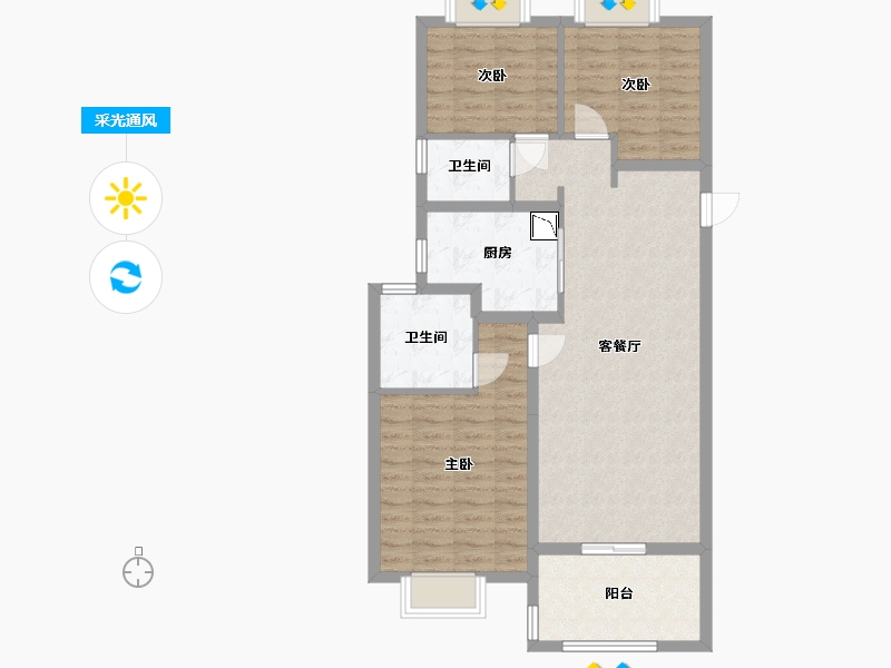 湖北省-武汉市-龙湖三千城-88.52-户型库-采光通风