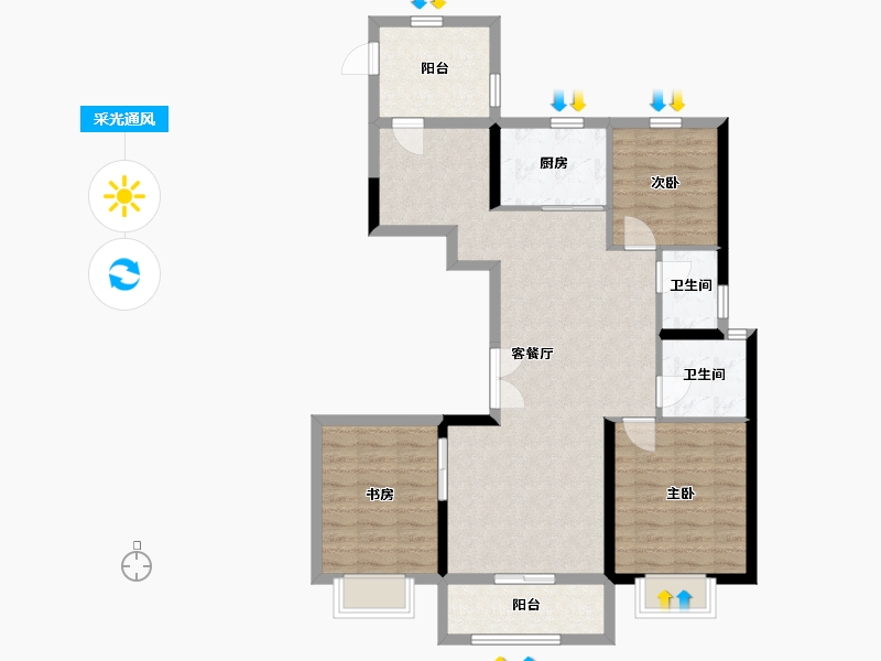 浙江省-温州市-楠盛悦府-95.63-户型库-采光通风