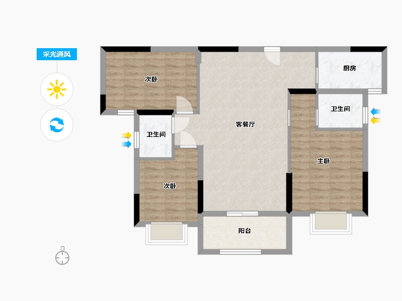 湖北省-荆州市-书香雅苑-89.85-户型库-采光通风