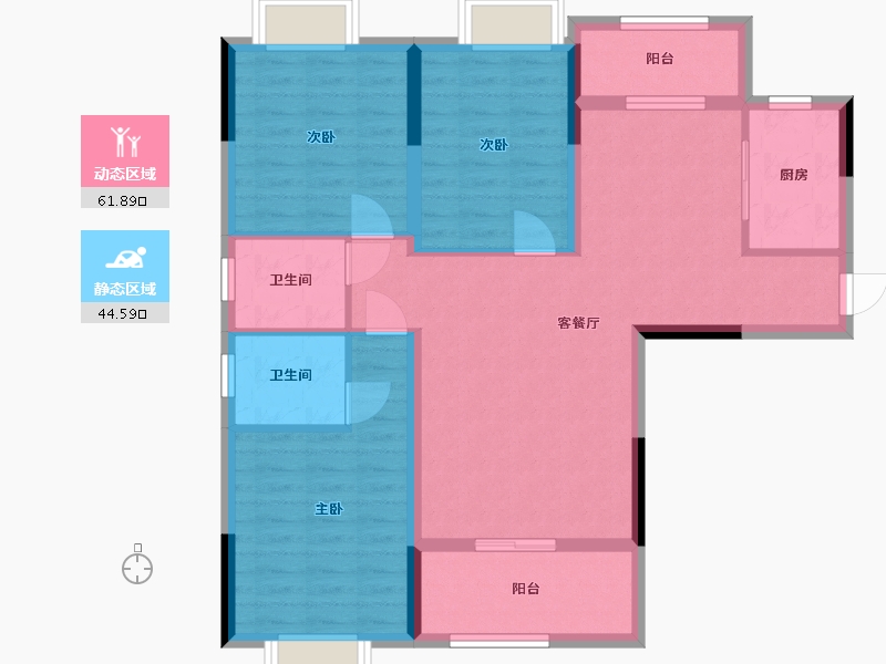 湖北省-荆州市-书香雅苑-95.35-户型库-动静分区