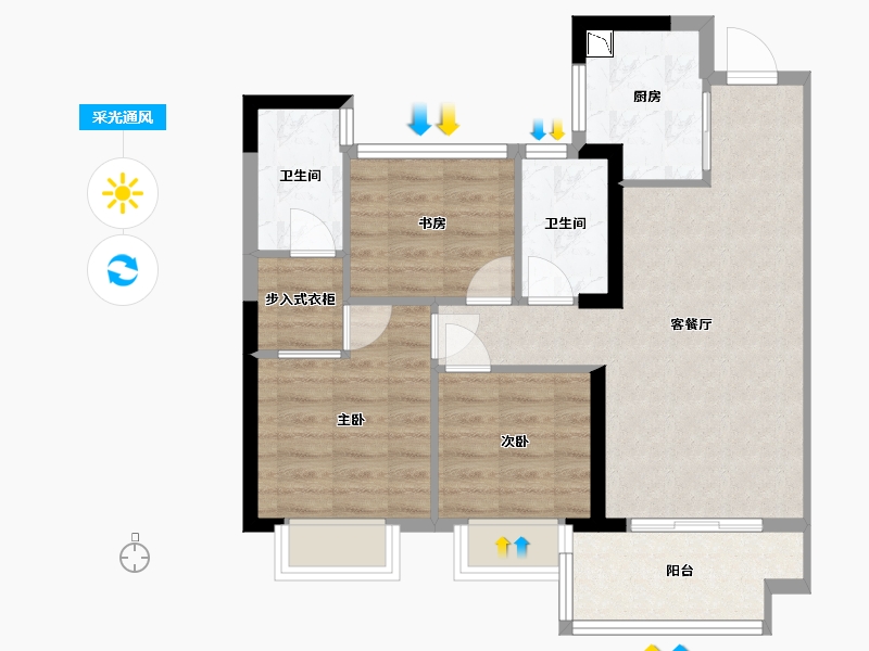 福建省-泉州市-碧桂园溪江月-71.00-户型库-采光通风